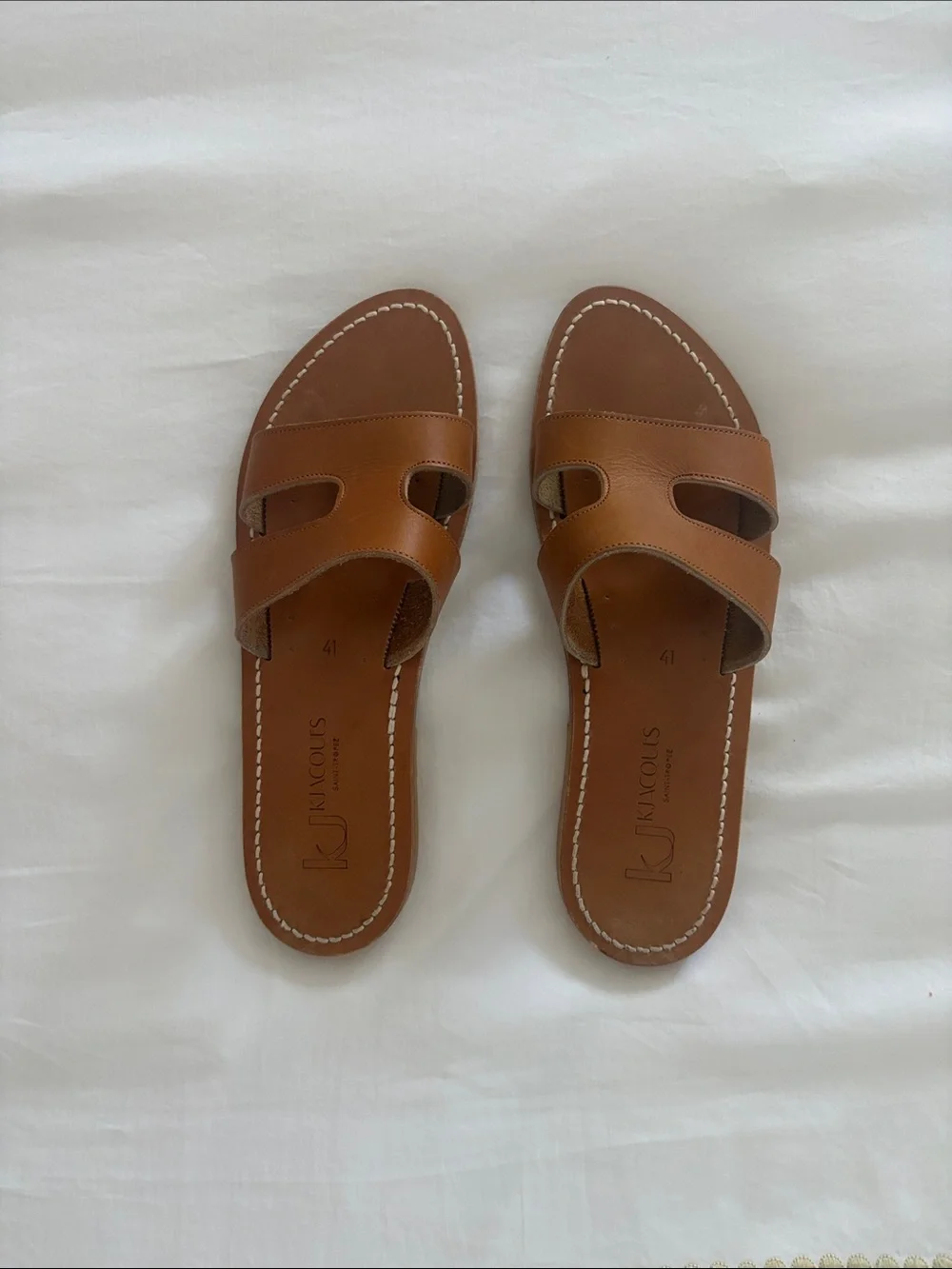 K.Jacques Cognac Leather Double-Strap Menandre Slide Sandals